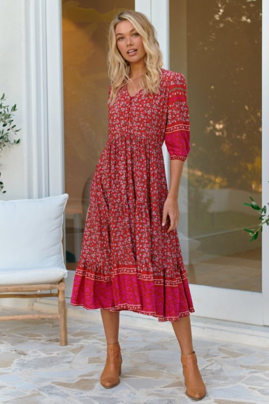 HIBISCUS PRINT EVE MIDI - Jaase šaty - velikost: XS