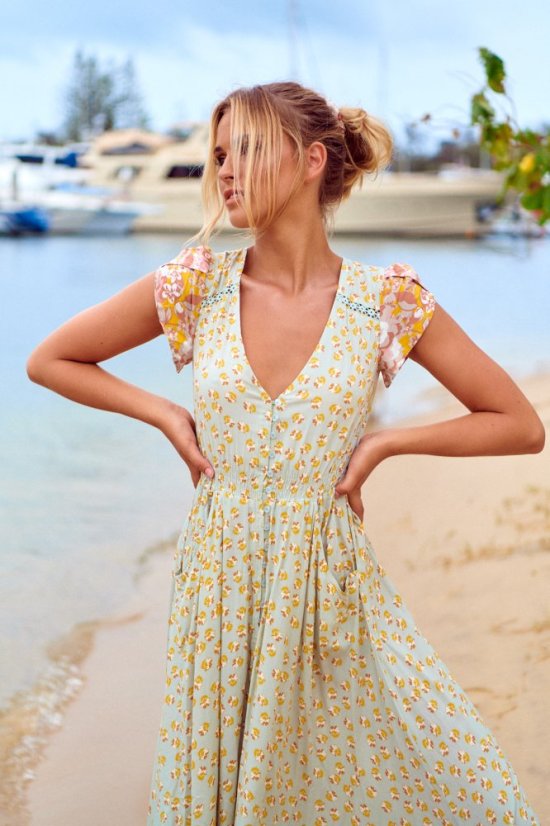 MAISHA PRINT CARMEN MAXI DRESS - Jaase šaty - velikost: L
