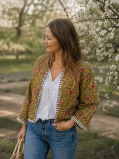 Floral oboustranná bavlněná prošívaná bunda