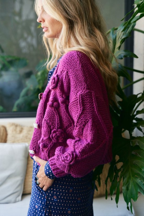 BURGUNDY COZY KARDIGAN - Velikost: M/L