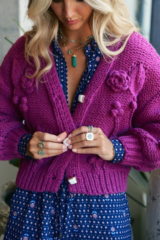 BURGUNDY COZY KARDIGAN - Velikost: M/L